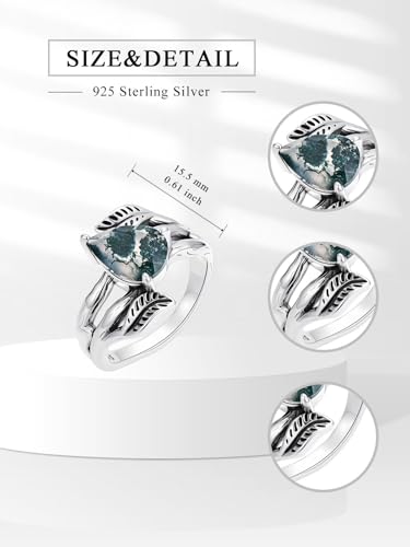 Seiyang Natural Moss Agate Ring 925 Sterling Silver Leaf Moss Agate Ring Promise Ring Engagement Wedding Jewelry Gifts for Women2