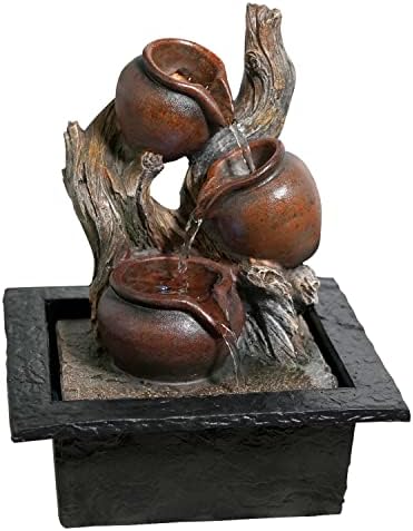 GEEZY Indoor Tabletop Fountain Water Feature LED Lights Polyresin Statues Home Decoration (Lotus Fountain)