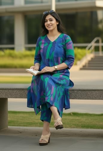 Image of Asmeriyo Women Printed Co Ord Set with Side Pocket | Women 2 Pic Kurta Set I Fancy Kurta Set | Stylish Kurti Outfit | Co-Ordination Wear | Festive and Casual wear (216-C-D-19-02)