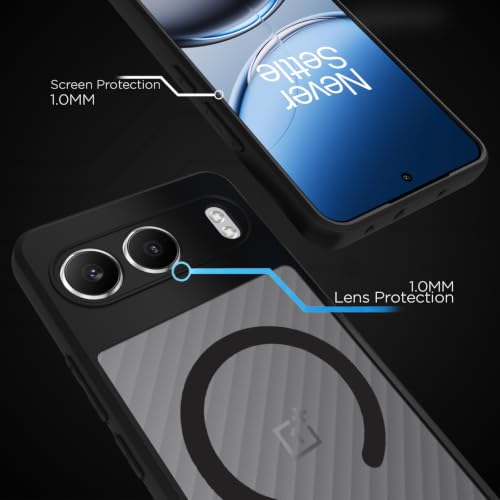 Image of RIGGEAR Shockproof Sleek Hybrid Armor Magnetic Back Cover Case Compatible with MagSafe Accessories for OnePlus Nord 4 5G (Smoke Black Matte PC + Black TPU Bumper)