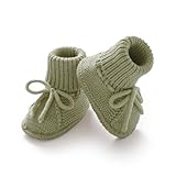 mimixiong Baby Booties Newborn Infant Sock Shoes Hand Knitted Boy and Girl Cozy Shoes Sage Green 3-6 Months
