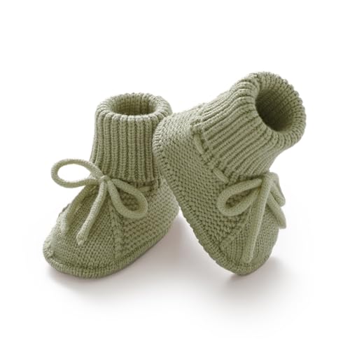 mimixiong Baby Booties Newborn Infant Sock Shoes Hand Knitted Boy and Girl Cozy Shoes Sage Green 3-6 Months