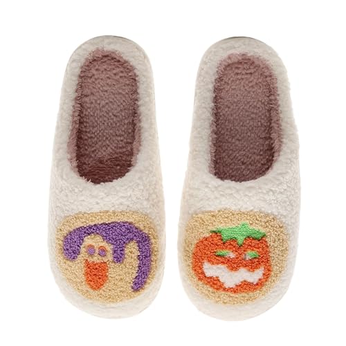 Image of Womens Mens House Slippers Retro Comfy Warm Plush Slip on Fluffy Memory Foam Home Sippers for Winter Indoor Outdoor
