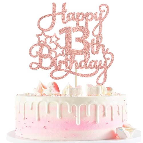 1 Pack Happy 13th Birthday Cake Topper Rose Gold Glitter 13 Official Teenager Cheers to 13 Years Old Birthday Cake Pick for Celebrating 13th Birthday Anniversary Party Cake Decorations Supplies