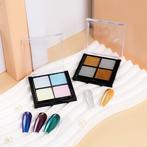 Chrome Nail Powder 8 Colors, Bqan Nail Holographic Chrome Powder Mirror Effect Titanium Pigment Set, Iridescent Aurora Nail Glitter Mermaid Pearl Glitter Dust Kit For Gel Polish Nail Art Decoration #TOP6
