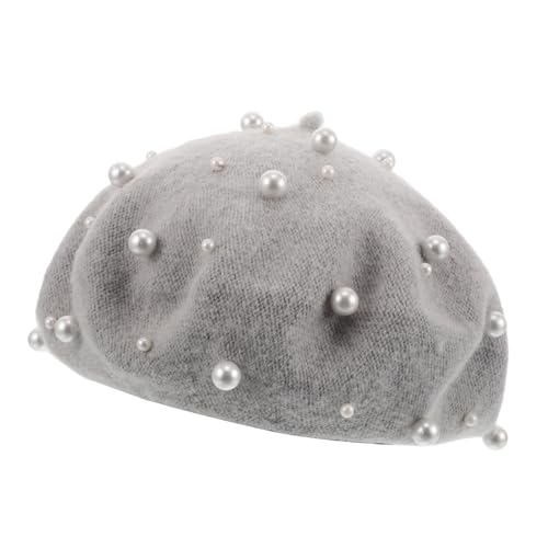 Beavorty Chic Women Beret Hats Imitation Wool Warm Beanies Pearl Embellishments British Style