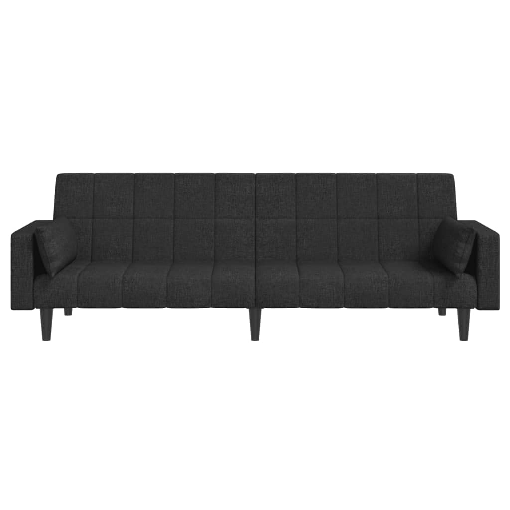 Sofá cama de 2 plazas de tela negra con 2 almohadas, 220 x 84,5 x 69 cm, sofá y cama 2 en 1, muebles tapizados robustos para salón, habitación de invitados, relajación y asiento cómodo