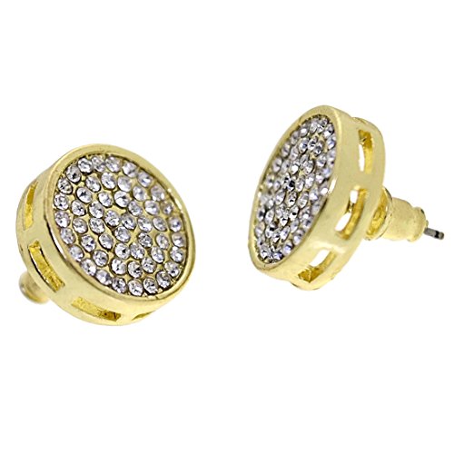 Round Micro Pave Earrings 15Mm Gold Tone Circle Huge Big Iced Hip Hop Set #TOP1