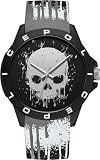 Police Sketch Black Dial Silicone Strap Analog Watch for Men 40.7mm