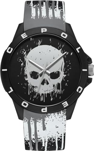 Police Sketch Black Dial Silicone Strap Analog Watch for Men 40.7mm