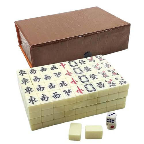 Mini Chinese Mahjong Set - Portable Travel Board Game With 144 Melamine Tiles & Dice, Compact Traditional Game For Families & Ad