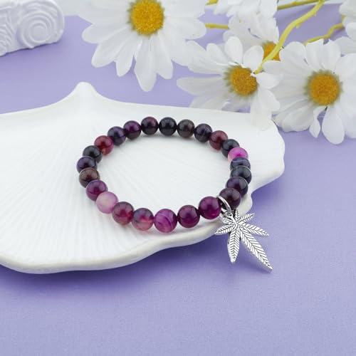Image of MollyQueen Weed Bracelet Weed Gifts Weed Charm Bracelet Natural Stone Bracelet Smoker Gift