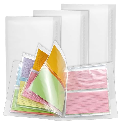 Bercoor 3 Pack 3 x 5 Index Cards Holders, Holds 240 Pieces Cards, Organizer Pouches Book Binder for Note, Study and Recipe