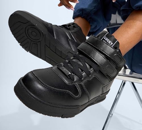 Image of LUCKY STEP Women High Top Fashion Sneakers Ankle Boots | Basketball Walking Tennis Shoes Platform Hook and Loop Faux Leather Sneaker