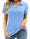 Womens Shirts Dressy Casual Female Short Sleeve Polo Tops Summer V Neck Collared Work Shirt and Blou