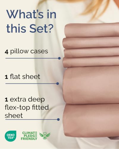 Image of CGK Unlimited Extra Deep Flex Top Split Head King Sheet Set - 6 Piece Breathable and Cooling Sheets - Hotel Luxury Bedding for Women, Men, Kids & Teens - Easy Secure Fit - Extra Deep Pockets - Mauve
