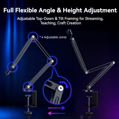 Image of EMEET S600L 4K Webcam with Adjustable Desktop Overhead Stand, 4 Lighting Modes, Rainbow Effect, 1 /2 inch Sensor, 0.2S PDAF, 2 Mics, Dial Control, 4K Webcam with Tripod for OBS /Twitch /YouTube /Zoom /PC /Mac