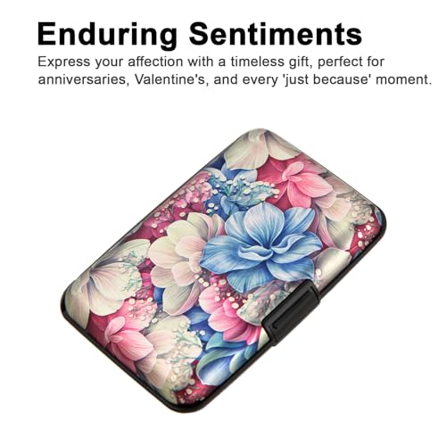 Image of Credit Card Holder Small RFID Blocking Wallet Business Metal Slim Mini Aluminum Hard Case for Women Men Gift, Pink Hydrangea Flowers, small, Minimalist, Compact, American