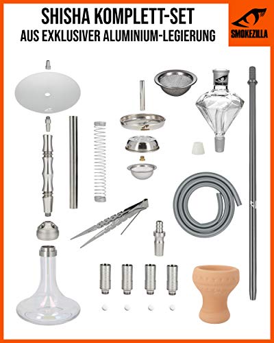 Smokezilla® MINYA Aluminium Shiny Shisha mit 4 Adaptern | Mit Shiny Clear Bowl ! (Anthrazit Shiny Clear) – Bild 3