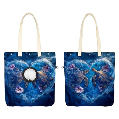 Pet Canvas Shoulder Bag Soft-Sided,Dog Purse Carrier for Small Dogs and Cats, Portable Pet Handbag with Adjustable Hole, Pet Washable Travel Tote Bag,Flower Sea Turtles 16.7''x15.8''