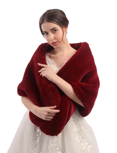 Teyglen Bride Faux Fur Shawl and Wrap Stoles Fur Collar Wraps for Winter Cover Up Cape Warm Fur Scarf Wrap for Women Wedding3