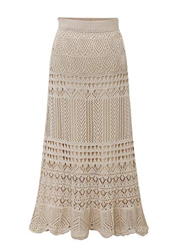 GGUHHU Women's Elegant Crochet Knitting Long Skirt Elastic Waist Package Hip Maxi Skirts4