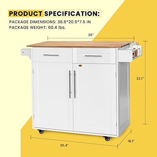 Vivohome Kitchen Island Cart On Wheels, Rolling Island Table With Storage, Towel Rack, Spice Rack For Dining Rooms, White #TOP5