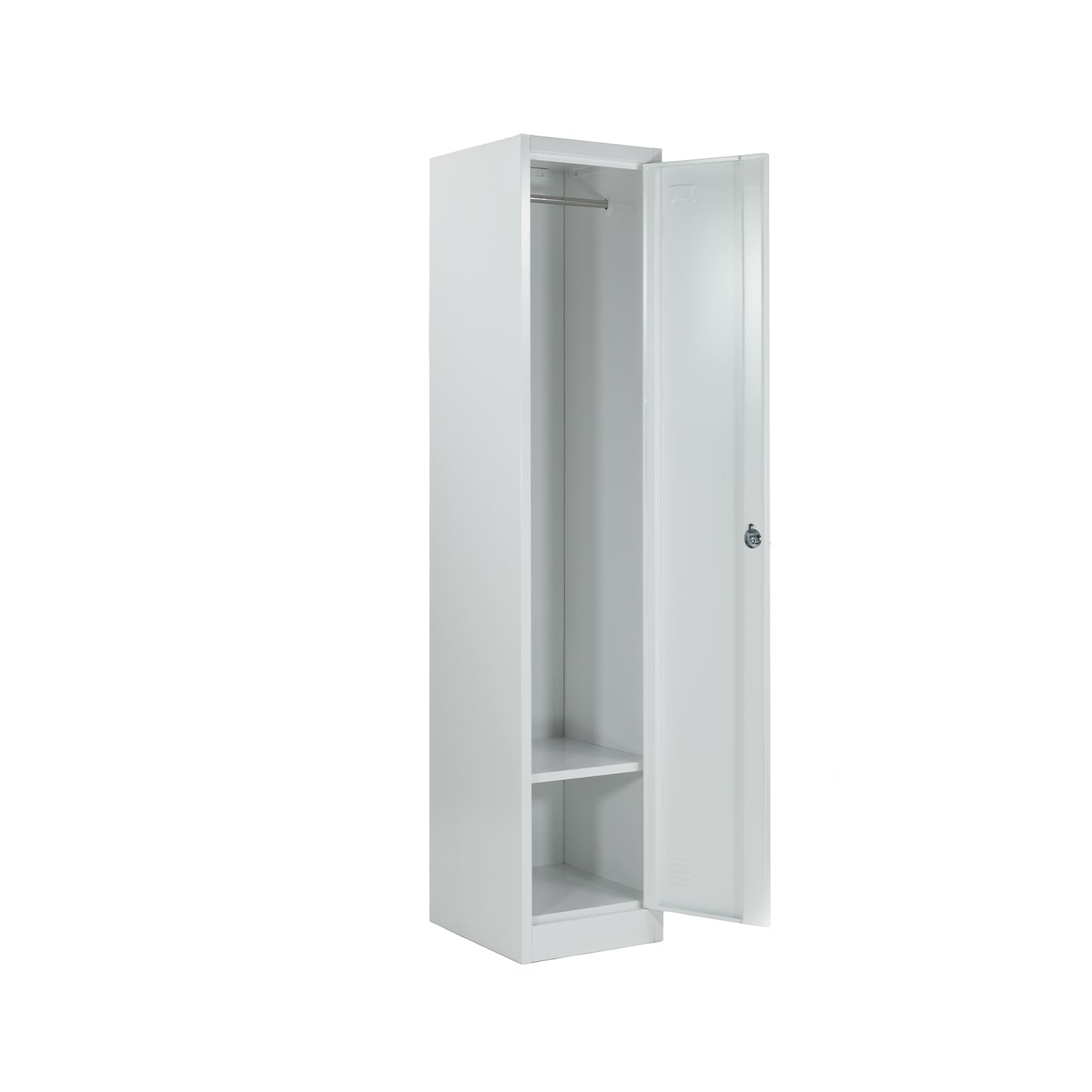 Taquilla Vestuario metálica 1 Puerta Blanca RAL 9016-185x38x45 cm con Cerradura, balda y Barra Interior - Incluye Llave | Armario metálico Estrecho Garaje Oficina Locker