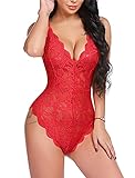 Avidlove Women Lingerie Bodysuit Christmas Red Lace Teddy Underwear Sexy Langery