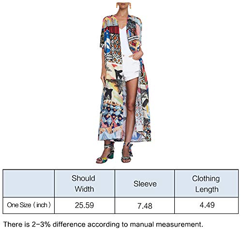 LONGBIDA Women's Bohemian Floral Print Short Sleeve Kimono Loose Cardigan Lightweight Cover Up4