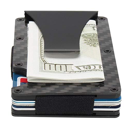 Chengstore Billetera Delgada de Fibra de Carbono para Tarjetas de crédito, Dinero, protección RFID, Duradera, Clip para Dinero