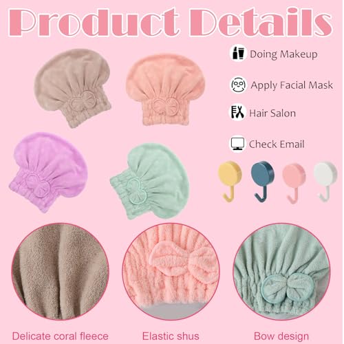 CLDURHGE Microfaser Haarturban Handtuchturban 4 Stück Set Damen Haartuch mit Schleife schnelltrocknend weich Coral Fleece für Lange und Kurze Haare ideal für Bad Spa Reisen
