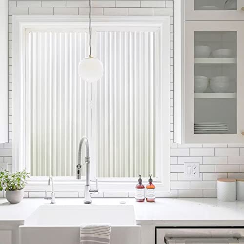 Kromapolis Window Privacy Film Reeded Frosted Window Vinyl 3D Decorative Window Decals Non Adhesive For Bathroom Living Room 17.5 Inch X 13.1 Feet #TOP1