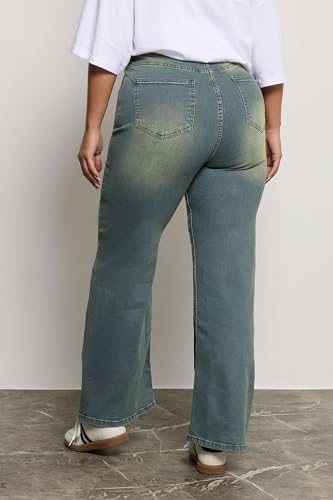 Yours Curve Women's Plus Size Washed Effect Wide Leg Jeans Blue3