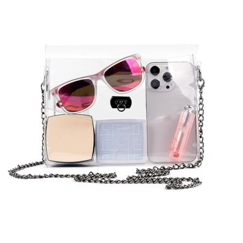 Image of JOMPARO Clear Purses for Women Stadium Events Clear Crossbody Bag with Metal Chain