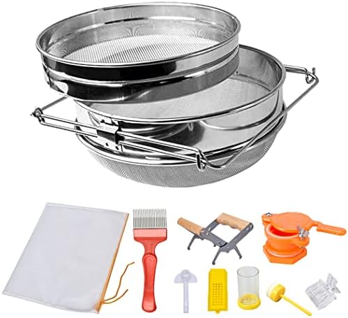 Honey Harvesting Honey Strainer Beekeeping Tool Kit, Set of 9, Double Honey Sieve Stainless Steel Honey Filter, Honey Gate, Frame Grip, Uncapping Fork, Queen Marker Tube, Feeder, Honey Filter Bag image 5