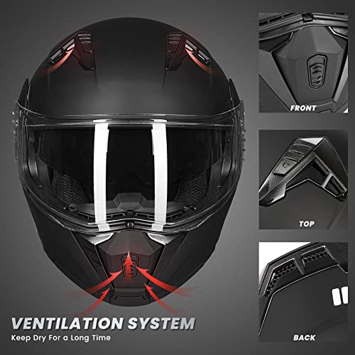 Ilm Motorcycle Modular Full Face Helmet Flip Up Dual Visor Motorbike Moped Street Bike Racing For Adult,Men And Women Dot Model 906(Matte Black,X-Large) #TOP2