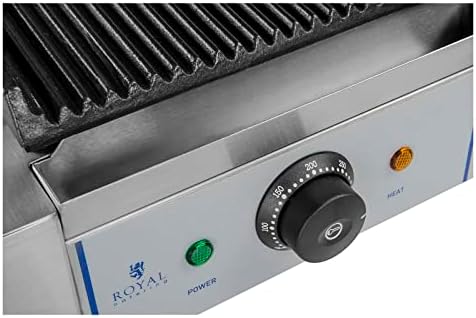 Royal Catering RCCG-1800G Contact Grill Electric Panini Grill Sandwich Maker (1.800 W, 23 x 22 cm, 230 V, Fat Collection Tray, Stainless Steel, Cast Iron)