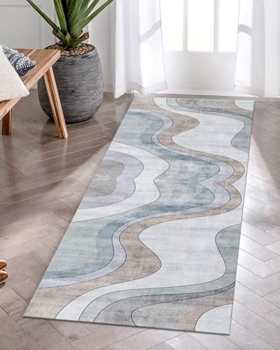 Tapis abstrait marron bleu vert 100x200 cm au design moderne pour sublimer la chambre et le salon