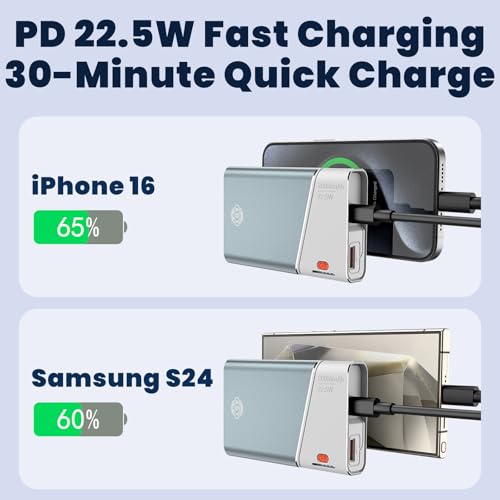 Image of Aaoyun Portable Charger Power Bank, 20000mAh 22.5W PD Fast Charging Powerbank with Built-in USB C Cable, External Phone Battery Pack for iPhone 17 /16 /15 Samsung S24 Android etc