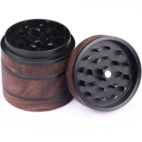 Wooden Herb Grinder for Dry Herb and Spices, 4 Layers Portable Herbal Grinders with Magnetic Lid and Pollen Catcher - 2.5 Inches