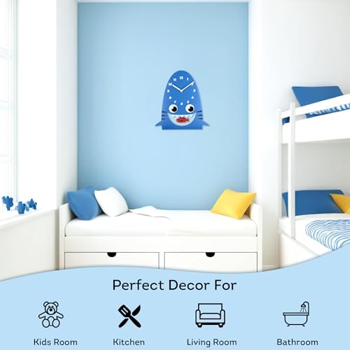 Lily's Home Shark-Shaped Wall Clock with Fish Pendulum - Playful 10.8'' Room Decor for Kids - Battery-Powered - Ideal Gift for Birthdays & Holidays - Fun Bedroom, Living Room, or Nursery Accent - Image 6