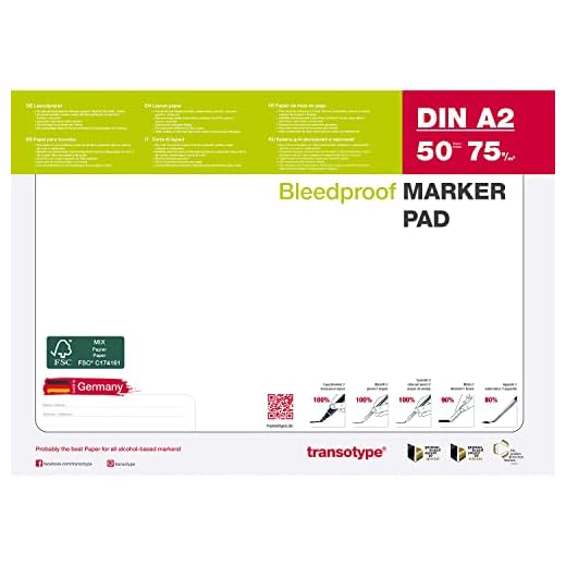 transotype 25002 - Rotulador de papel DIN A2, 70 g/m², 50 hojas, para el uso de marcadores de alcohol