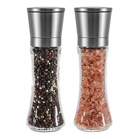 Vevouk Salt and Pepper Mill Set, Borosilicate Glass Body, Black Pepper and Hand Salt Mill Made of Stainless Steel Cover