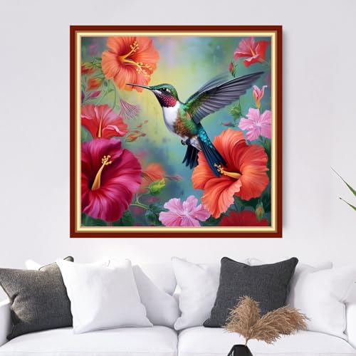 Image of Dooxvey Cross Stitch Kits for Adults Stamped Full Range of Embroidery Starter Kits for Beginners 11CT Printed Cross Stitch Patterns Needlepoint Kits Stamped Crossstitch-Hummingbirds Good 18x18 inch