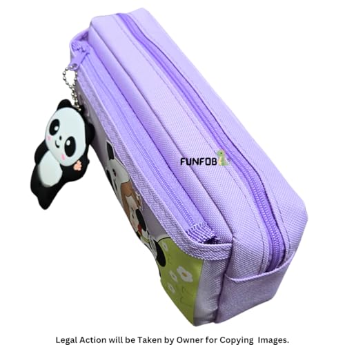 Image of Funfob Panda Pencil Pouch for School College for Pen Pencil Panda Pencil Box Travel or Cosmetic Case | Panda Pouch Keychain Purple