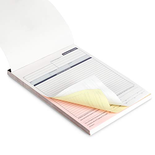 Blue Summit Supplies Contractors Invoice Book, 3 Part Carbonless Forms With White, Yellow, And Pink Copies, Work Order Receipt Book With Blank Invoice Sheets, 8-3/8 X 11-5/8 Inch, 50 Pack #TOP5