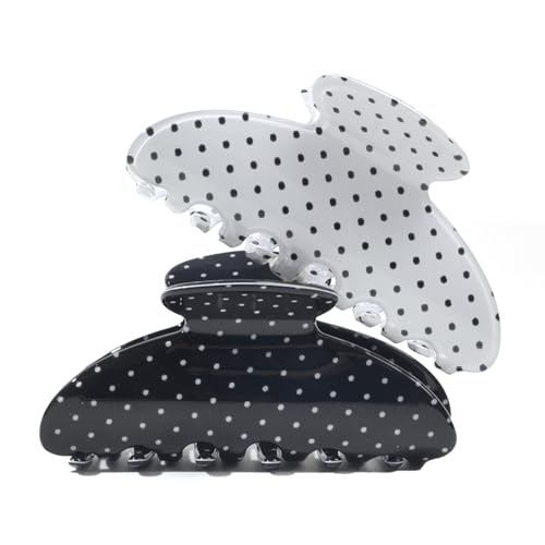 2 Acetate Hair Claw Clip for Women 3.8-Inch Black and White Polka Dot Big Hair Clips Strong Hold No Slip Claw Clips for Thick or Thin Hair