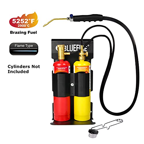 Bluefire Oxypropane High Heat Welding Torch Kit Free Accessory Of Flint Lighter And Cylinder Holder Rack Duel Fuel By Oxygen And Mapp Map Pro And Propane Brazing Soldering Gas Cylinders Not Included #TOP2