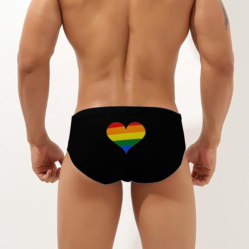 Gay Proud Rainbow Heart Mens Swim Briefs Bikini Sexy Low Rise Trunks Swimsuit Bathing Suit Beach2